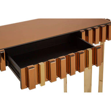 Gold Mirrored Top Console Table with 1 Storage Drawer and Gold Polished Stainless Steel Frame, Rivoli - Image 8
