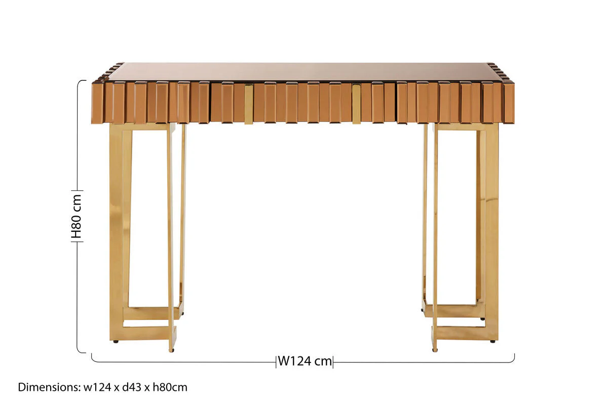 Gold Mirrored Top Console Table with 1 Storage Drawer and Gold Polished Stainless Steel Frame, Rivoli - Image 9