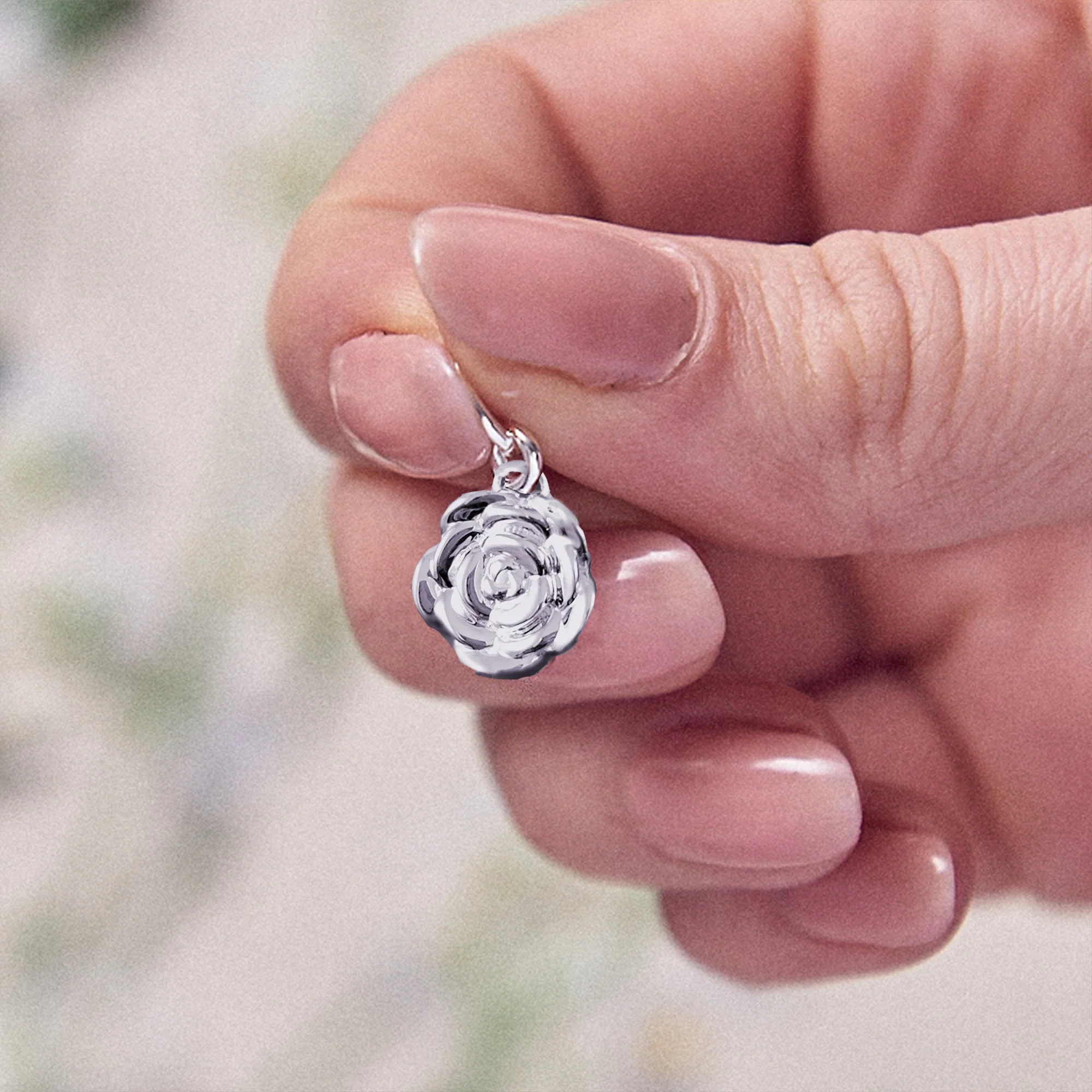 Rose Flower Personalised  Silver Charm - Image 2