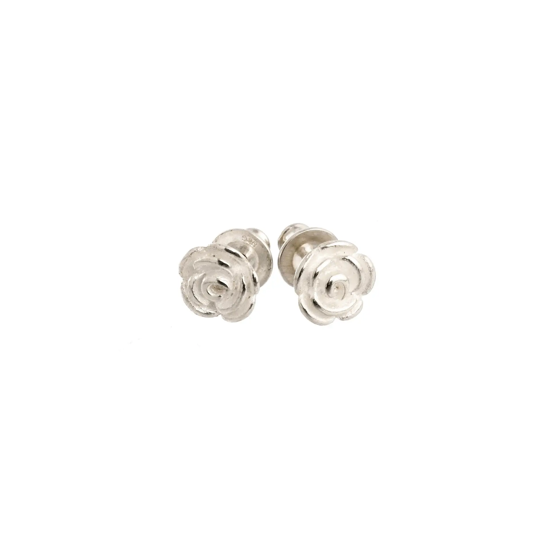 Rose Flower Silver Stud Earrings - Image 2