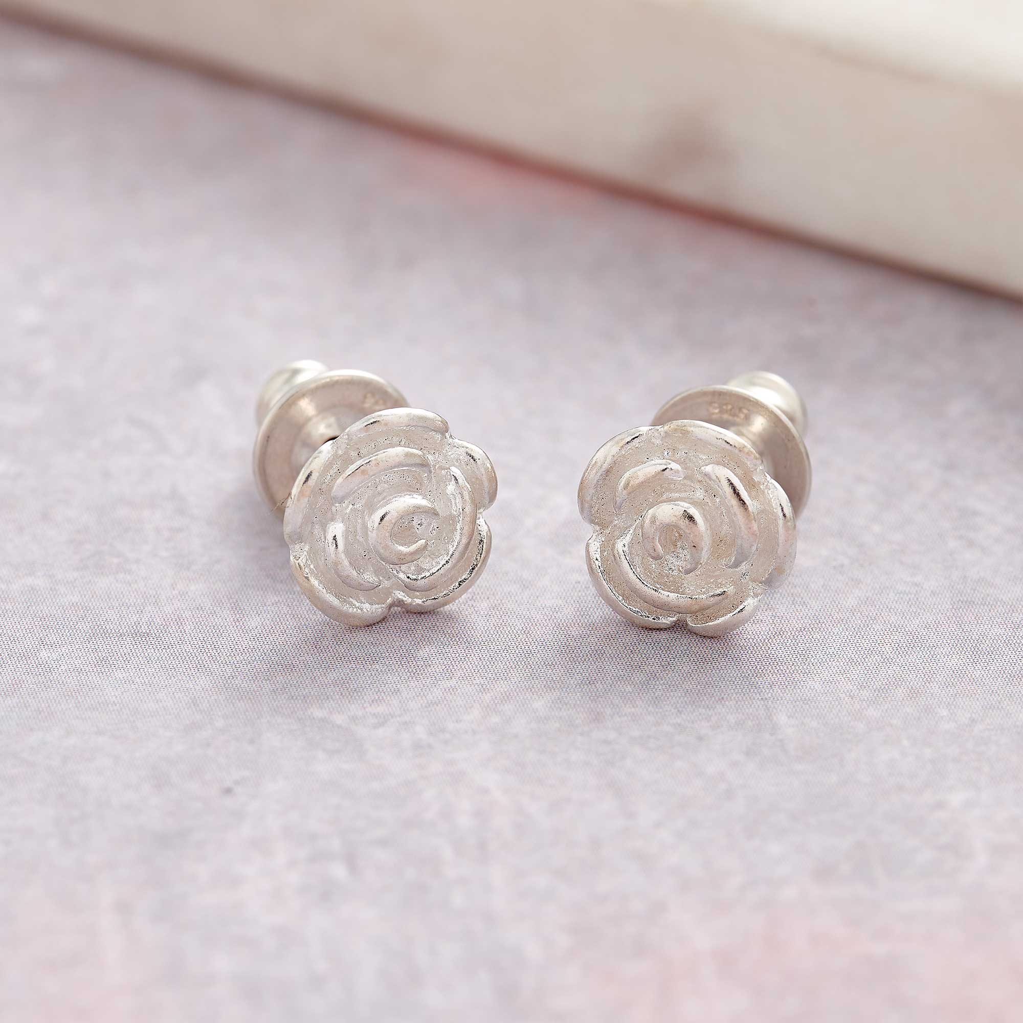 Rose Flower Silver Stud Earrings - Image 8