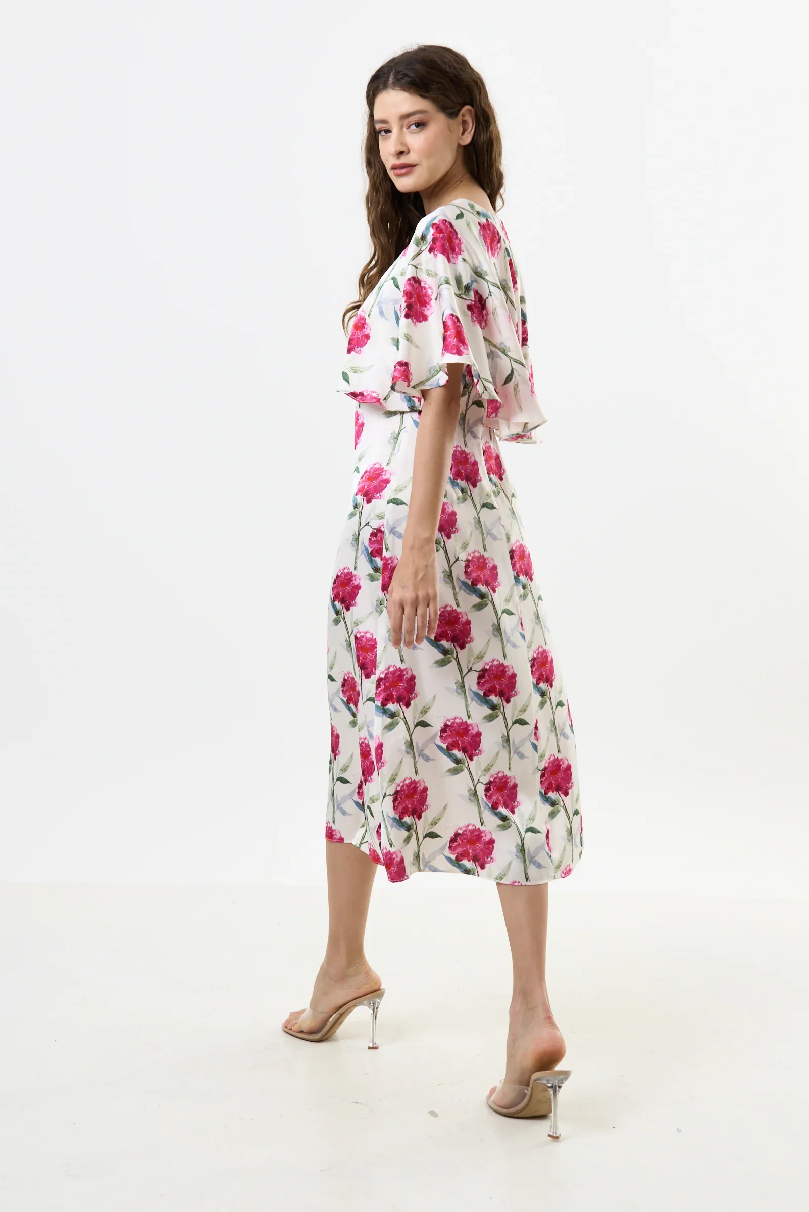 Rosso Loveflower Print Cape Midi Dress - Image 2