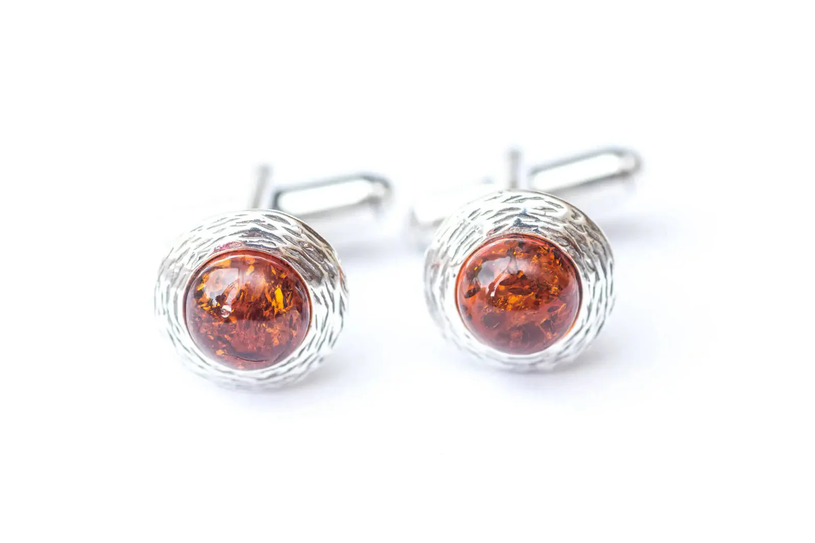 Round Textured Frame Amber Cufflinks - Image 4