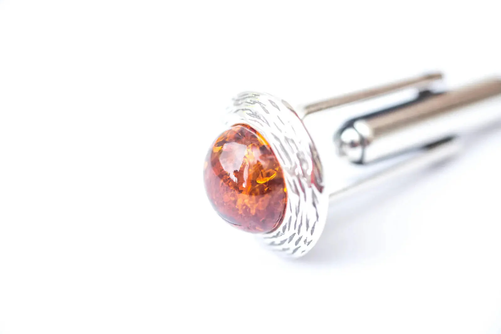 Round Textured Frame Amber Cufflinks - Image 5
