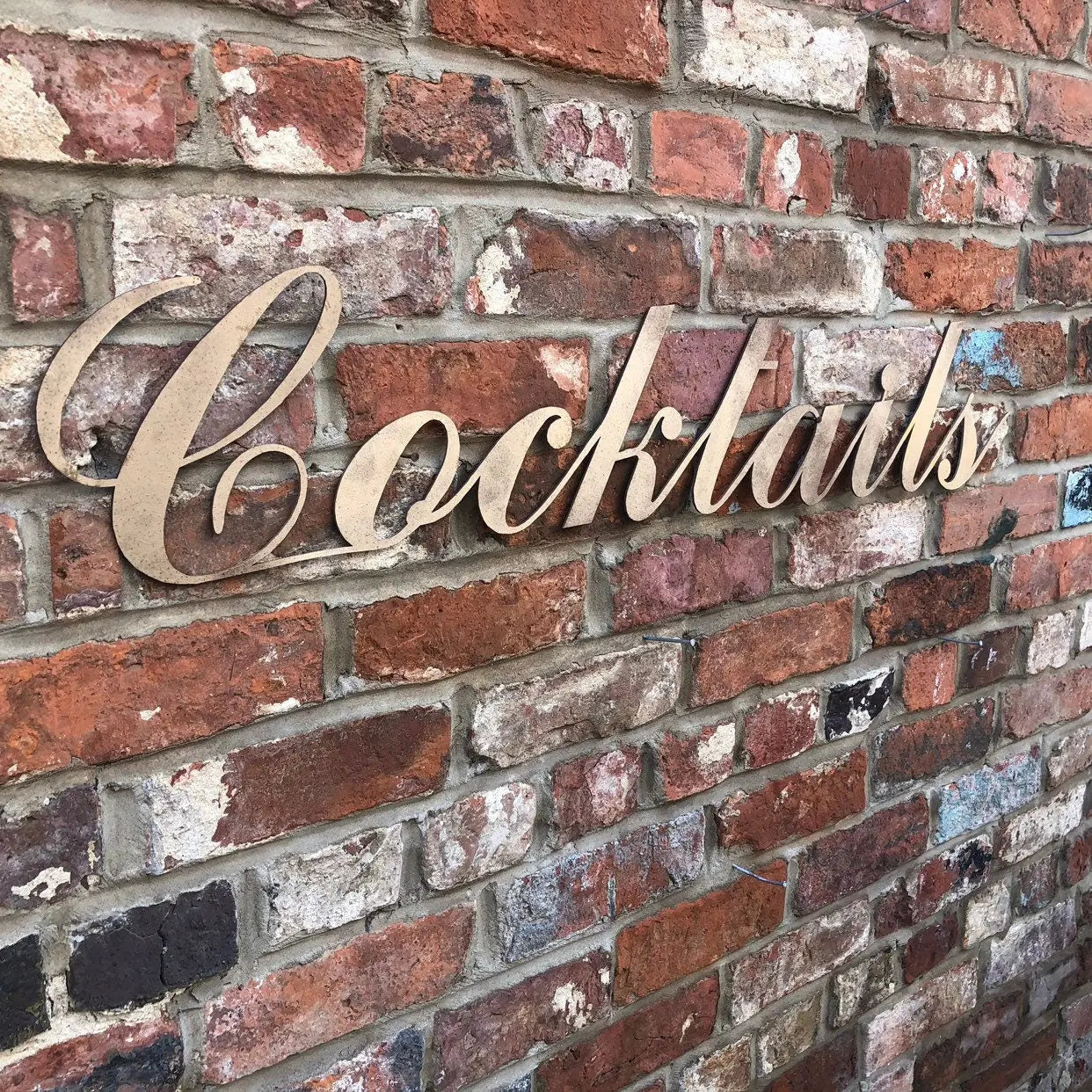 Rustic Distressed Gold Cocktails Sign - Image 2