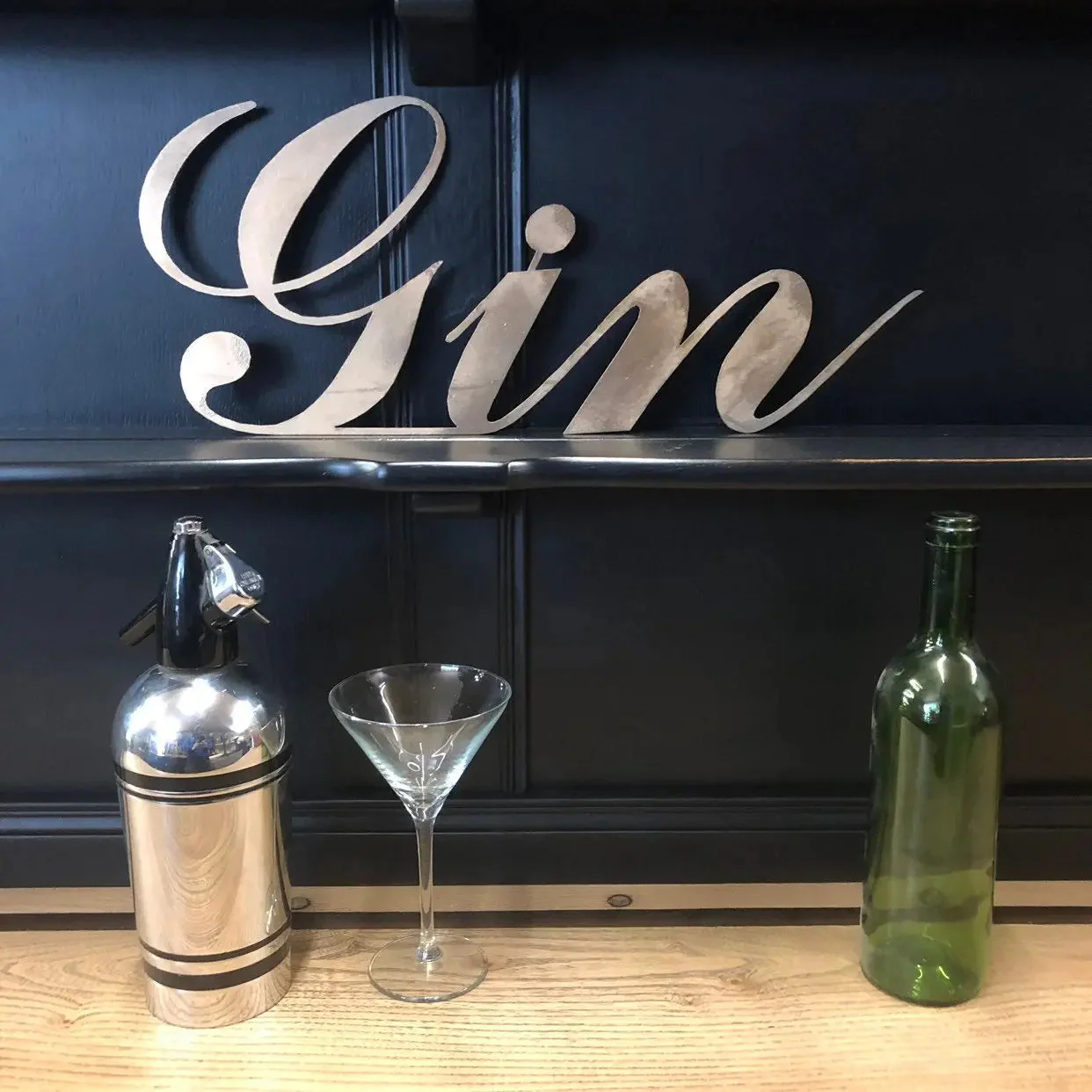 Rustic Distressed Gold Metal Gin Sign - Image 2