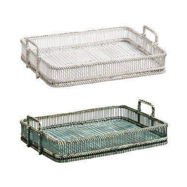 Ezell Rattan and Bamboo Grey Washed Rectangular Tray - Image 2