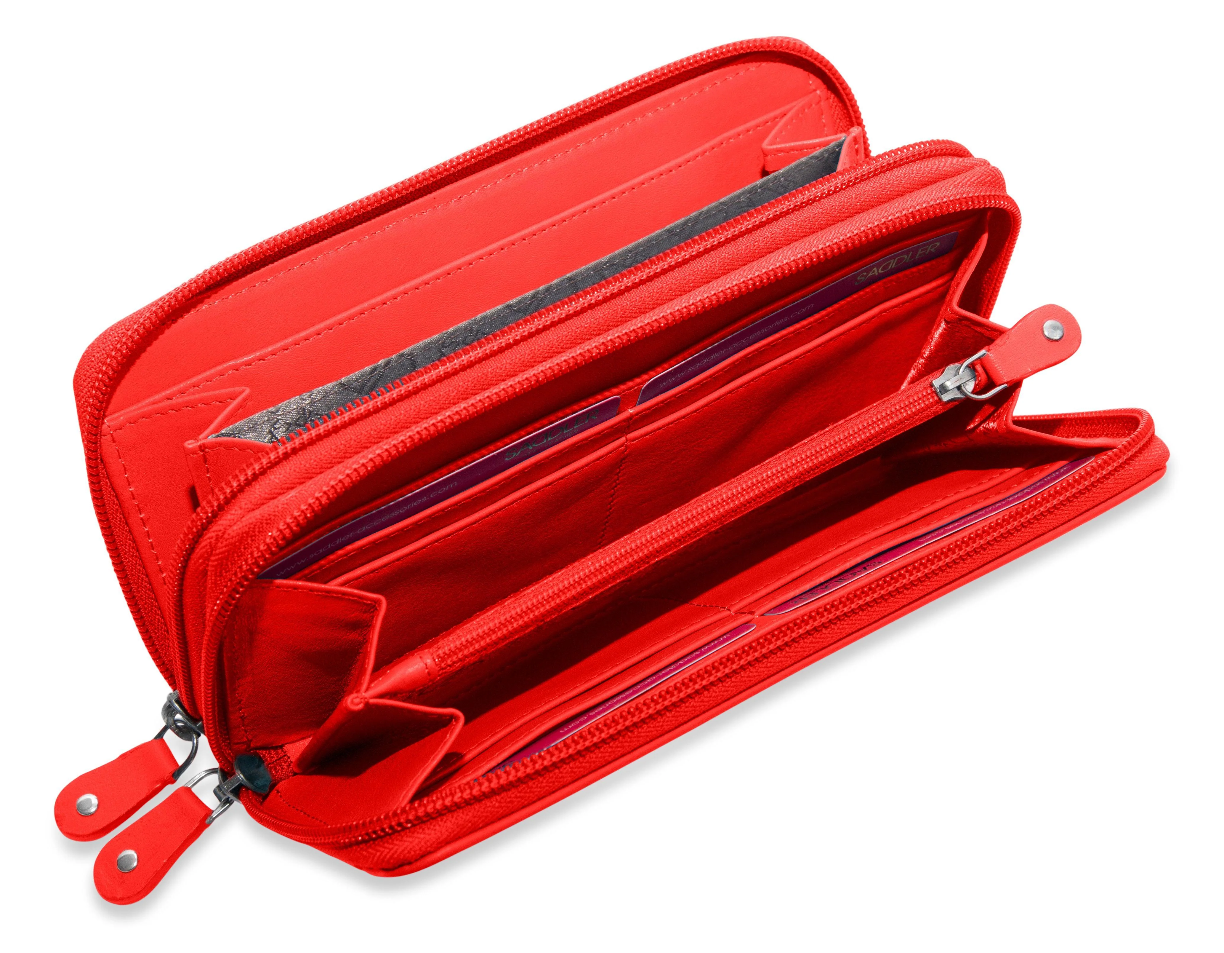SADDLER GABRIELLA Leather Double Zip Around Purse - 8 Card Slots, Phone Pocket, and Coin Purse - RFID Protected - Image 15