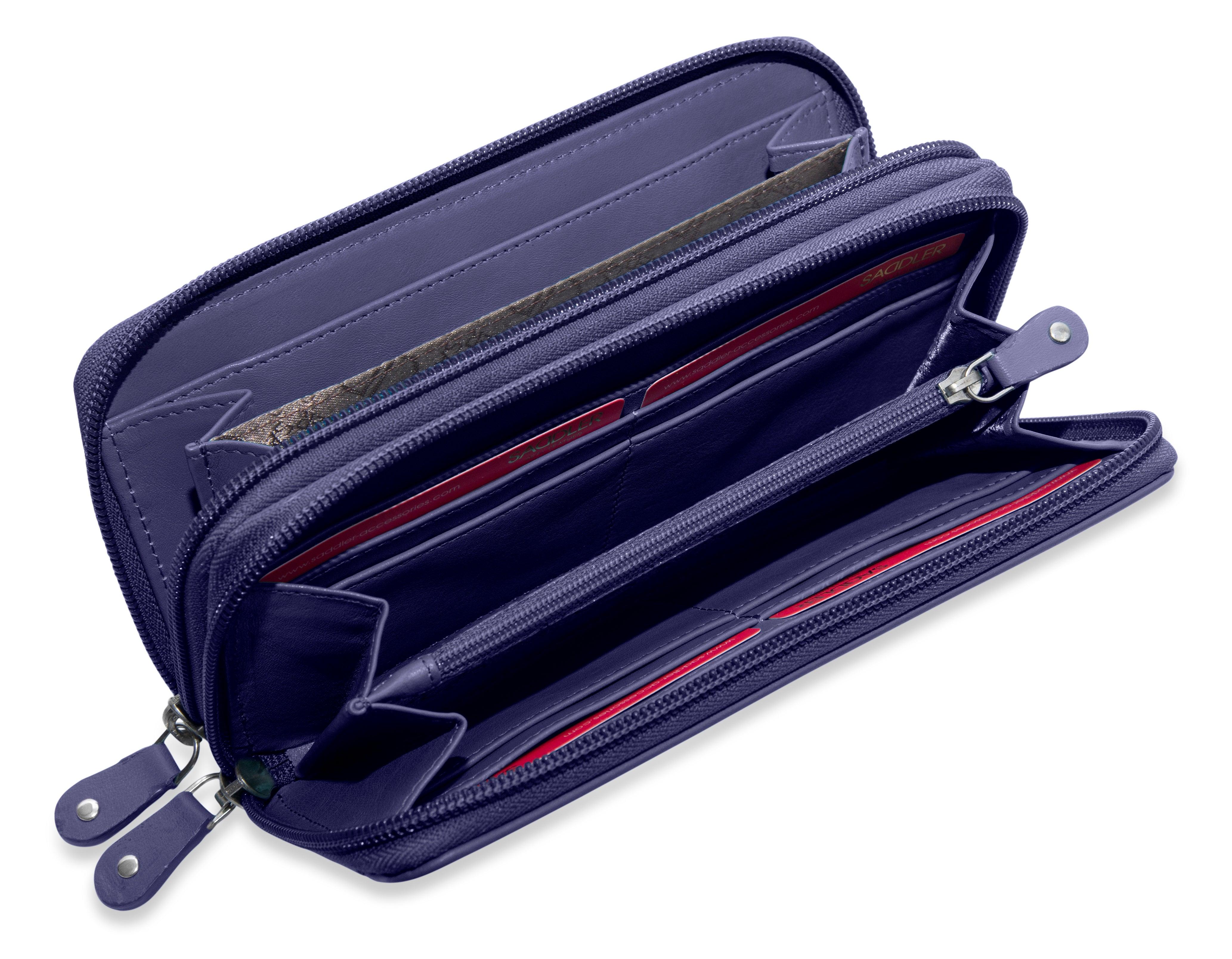 SADDLER GABRIELLA Leather Double Zip Around Purse - 8 Card Slots, Phone Pocket, and Coin Purse - RFID Protected - Image 35