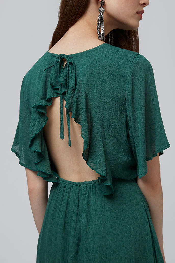 Safa Green Cut Out Back Midi Dress - Image 3