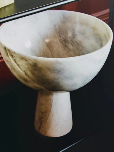 Salmo Large White Marble Pedestal Bowl - Image 5