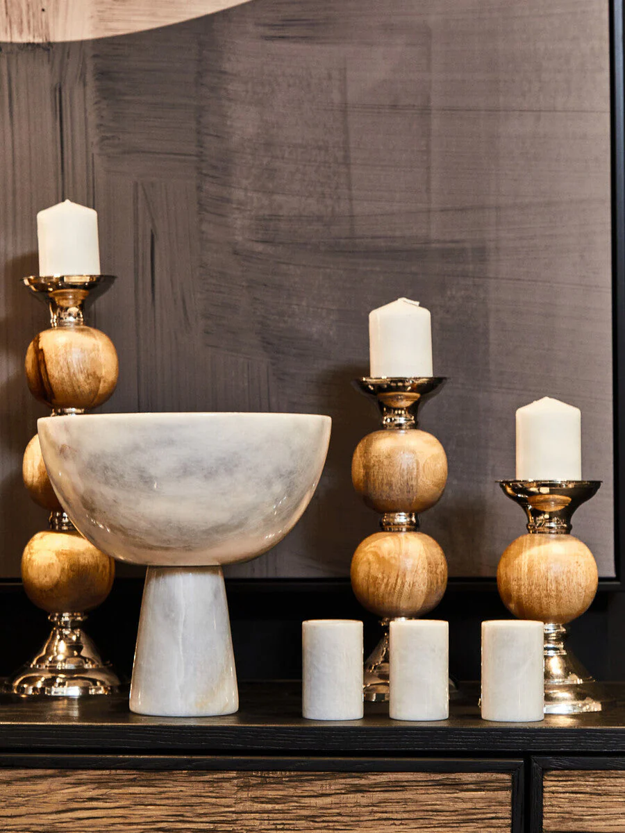 Salmo Set Of Three White Marble Tealight Holders - Image 4