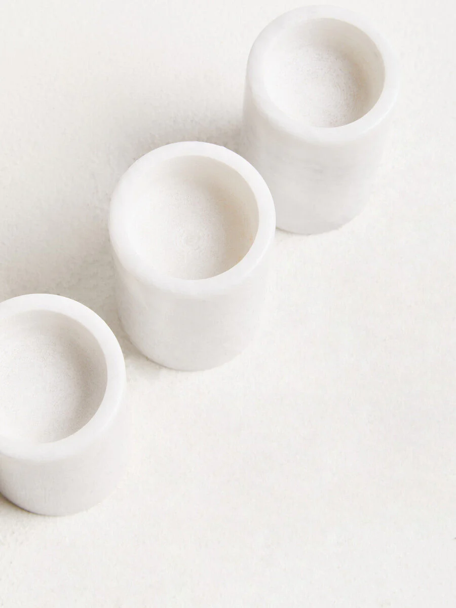 Salmo Set Of Three White Marble Tealight Holders - Image 6