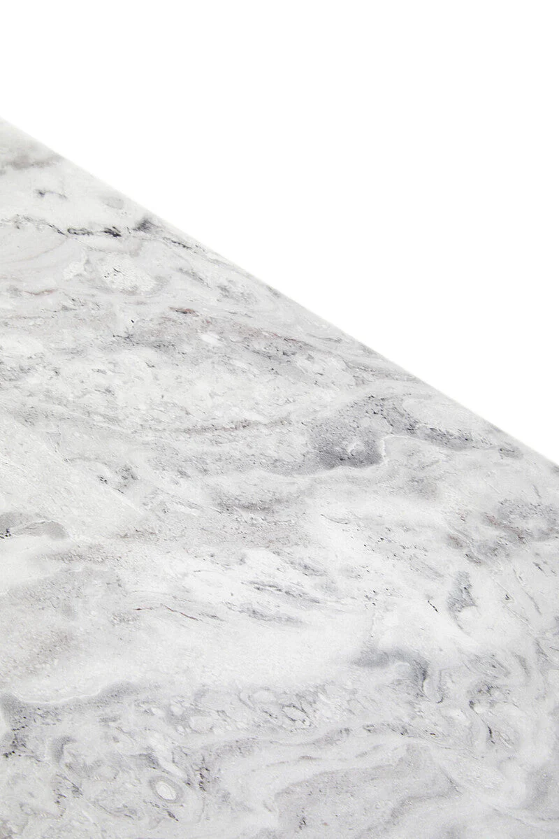 Grey Marble Top Side Table with Pedestal Base and Silver Stainless Steel Detailing, Saronno - Image 5