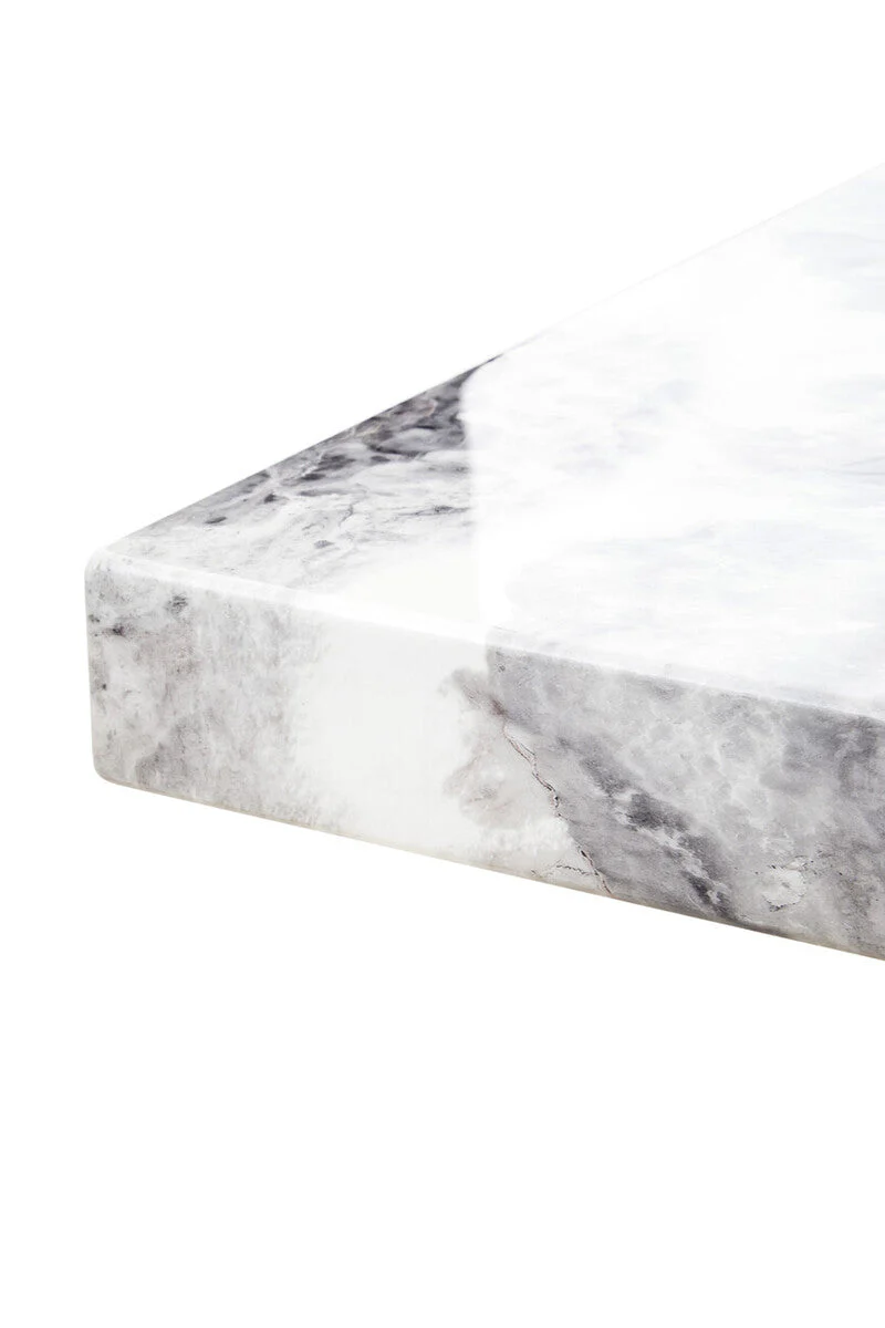 Grey Marble Top Side Table with Pedestal Base and Silver Stainless Steel Detailing, Saronno - Image 6