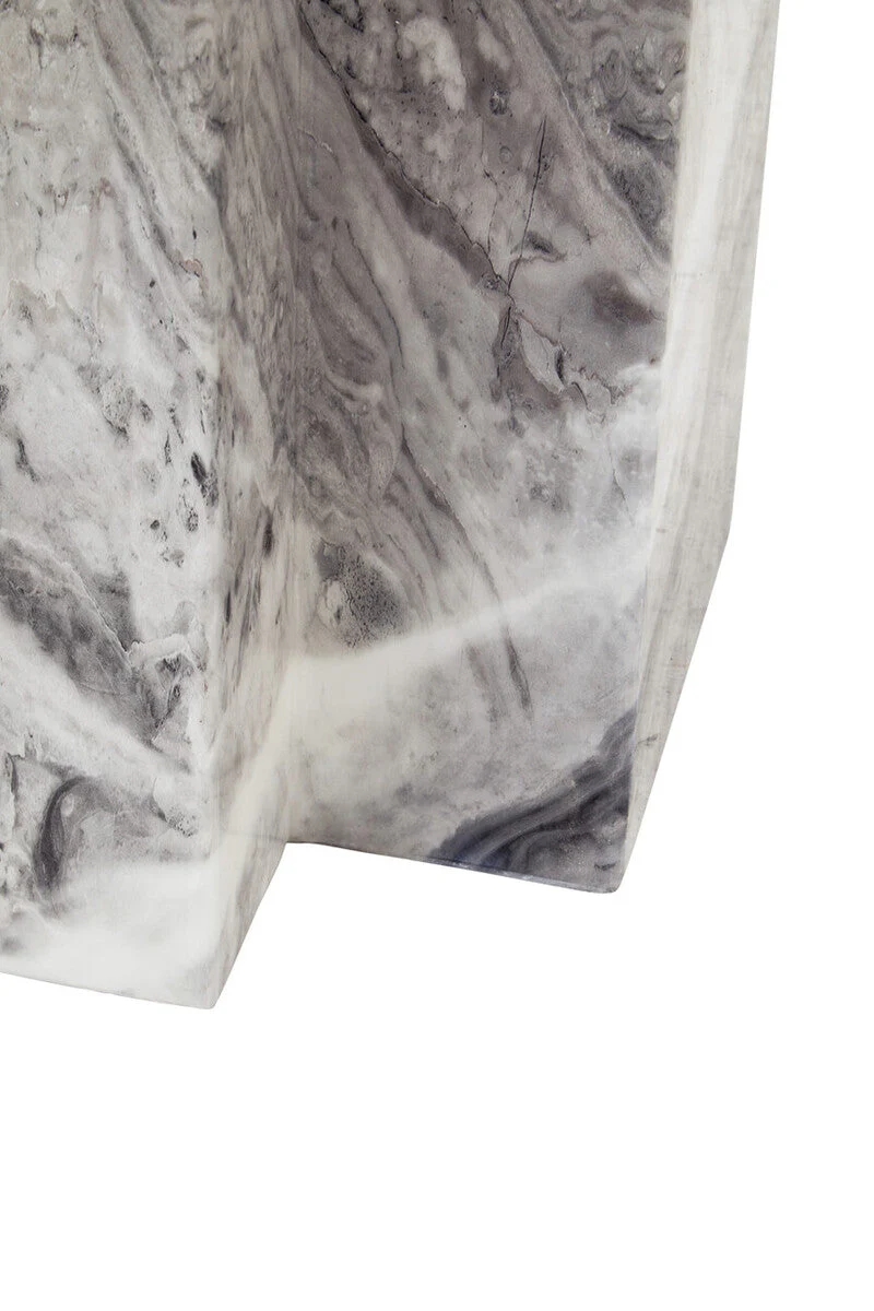 Grey Marble Top Side Table with Pedestal Base and Silver Stainless Steel Detailing, Saronno - Image 7