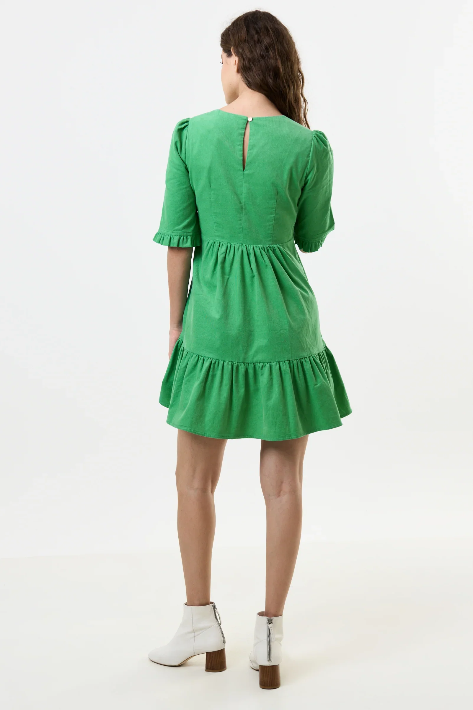 Sassa Lightweight Baby Cord Tiered Mini Dress - Green - Image 2