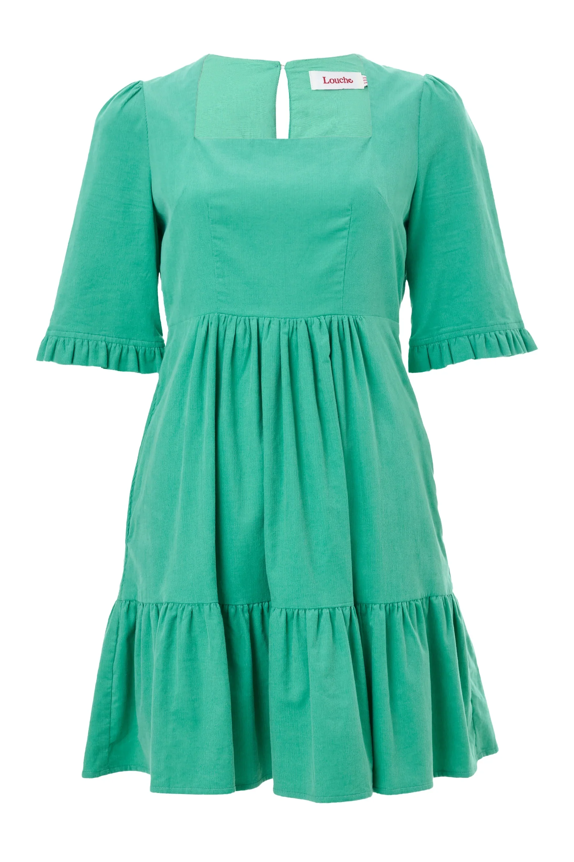 Sassa Lightweight Baby Cord Tiered Mini Dress - Green - Image 6