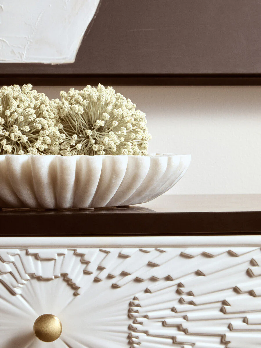 Savio Small White Fluted Marble Bowl - Image 4