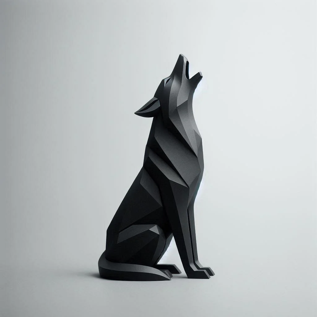 Sculpture #19 | Modern Minimalist Low Poly Wolf Sculpture - Image 3