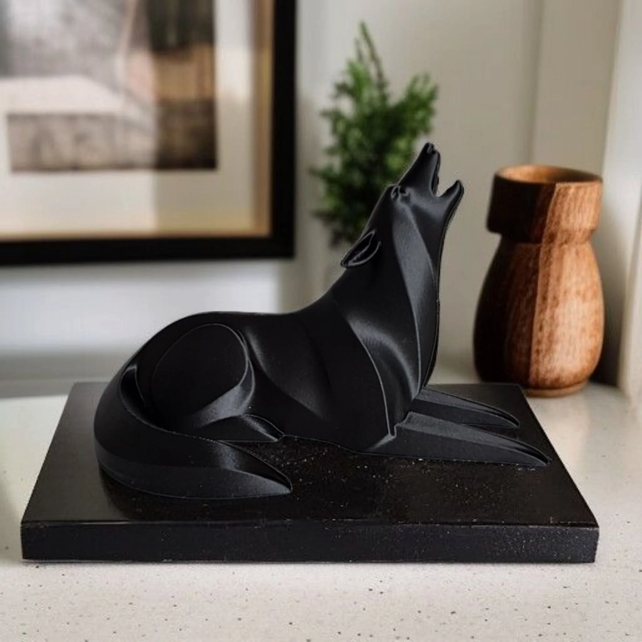 Sculpture #21 | Minimalist Lying Wolf Sculpture - Modern Abstract Figurine - Image 2