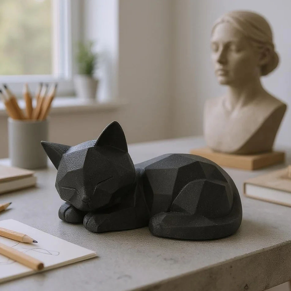 Sculpture #31 | Low Poly Kitten Statue | Modern 3D Printed Cat Sculpture - Image 2