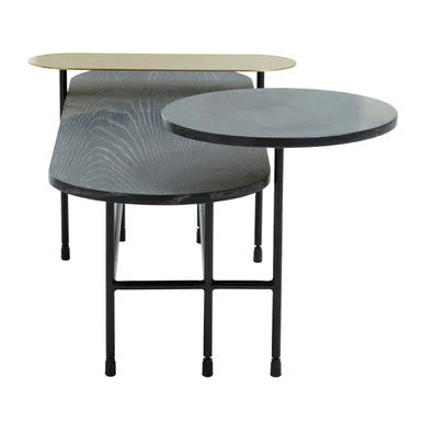 Gold Oak Veneer and Black Marble Top Coffee Table with Iron Legs, Serrano - Image 10