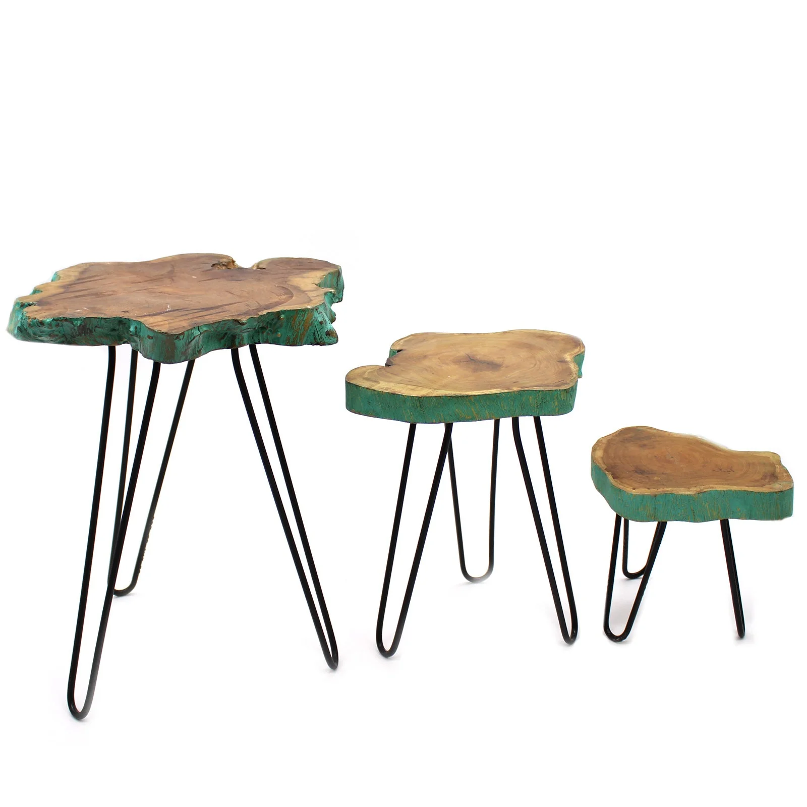 Set of 3 Gamal Wood Plant Stands - Greenwash - Image 3
