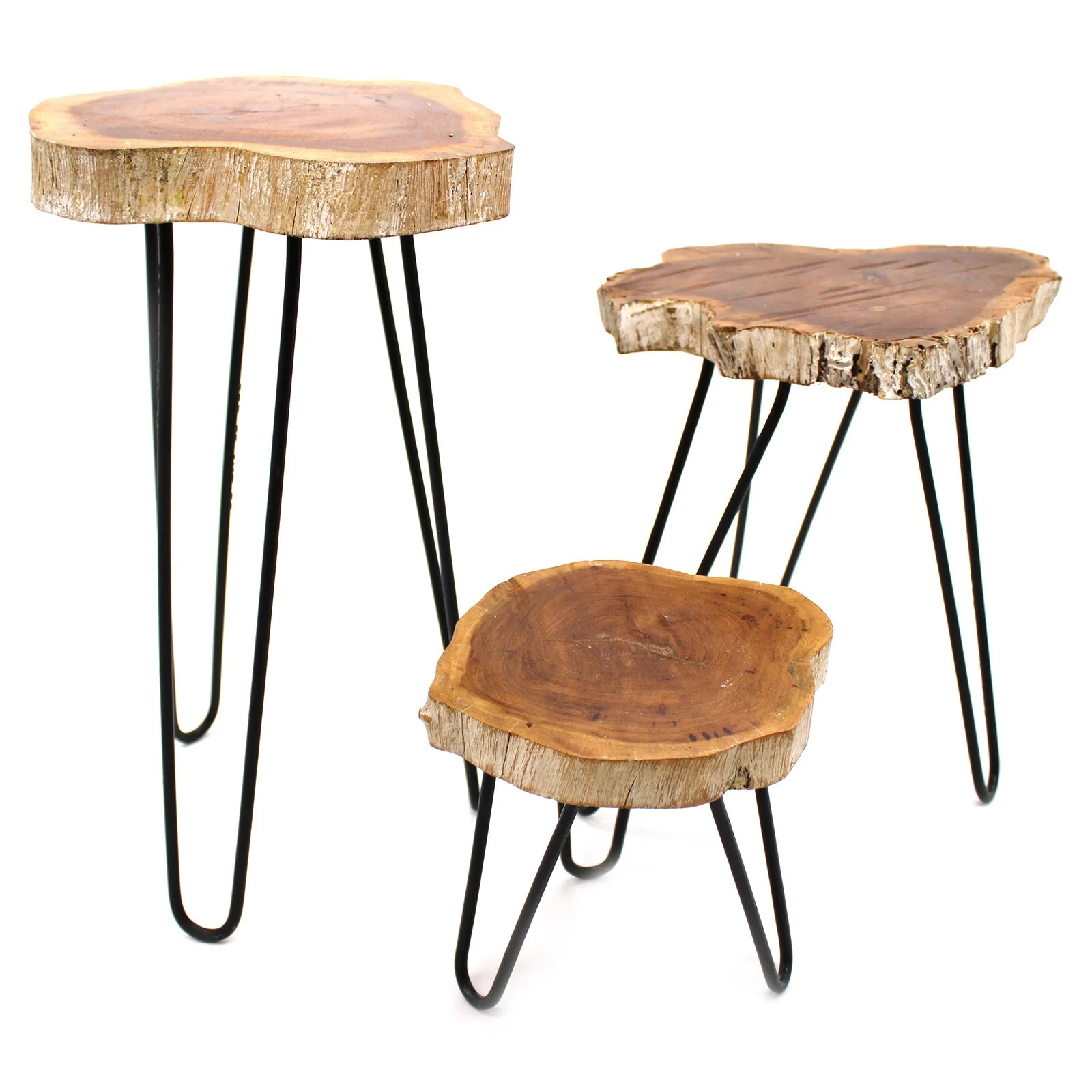 Set of 3 Gamal Wood Plant Stands - Whitewash - Image 3