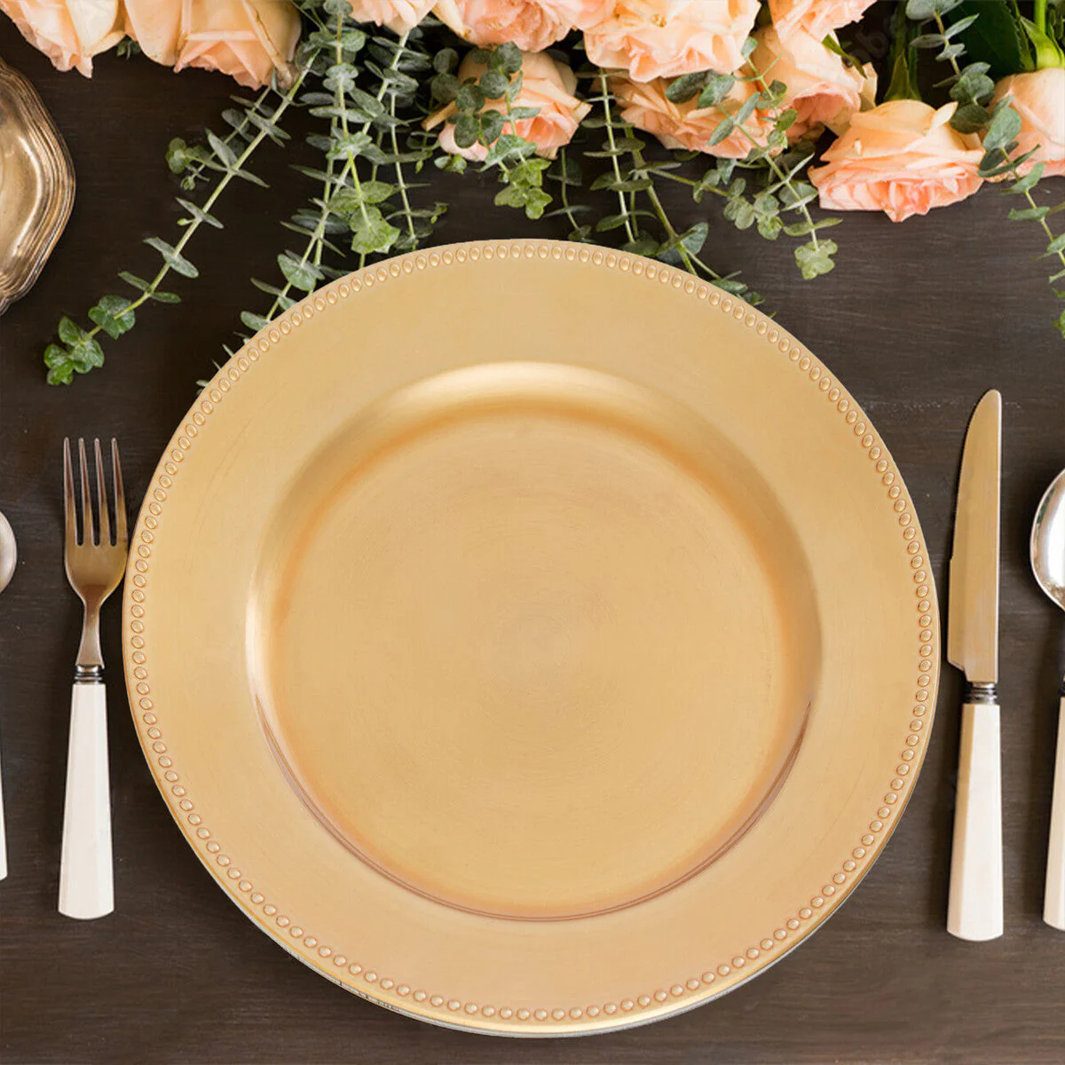 Set of 4 33cm Dia Gold Finish Dotted Charger Plates - Image 4