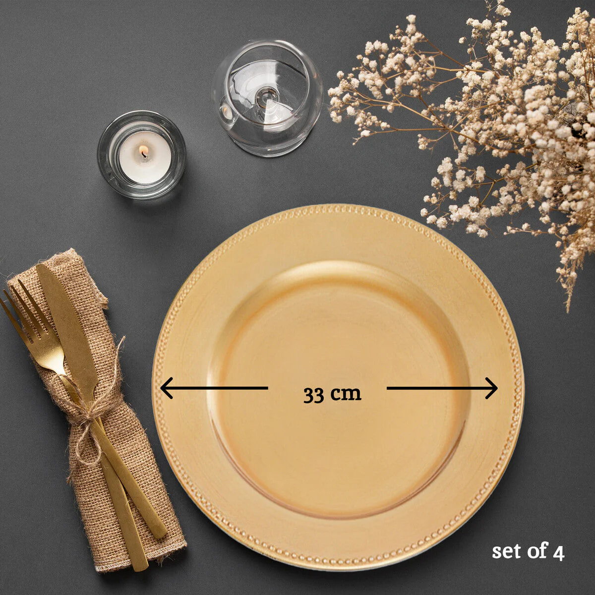 Set of 4 33cm Dia Gold Finish Dotted Charger Plates - Image 7