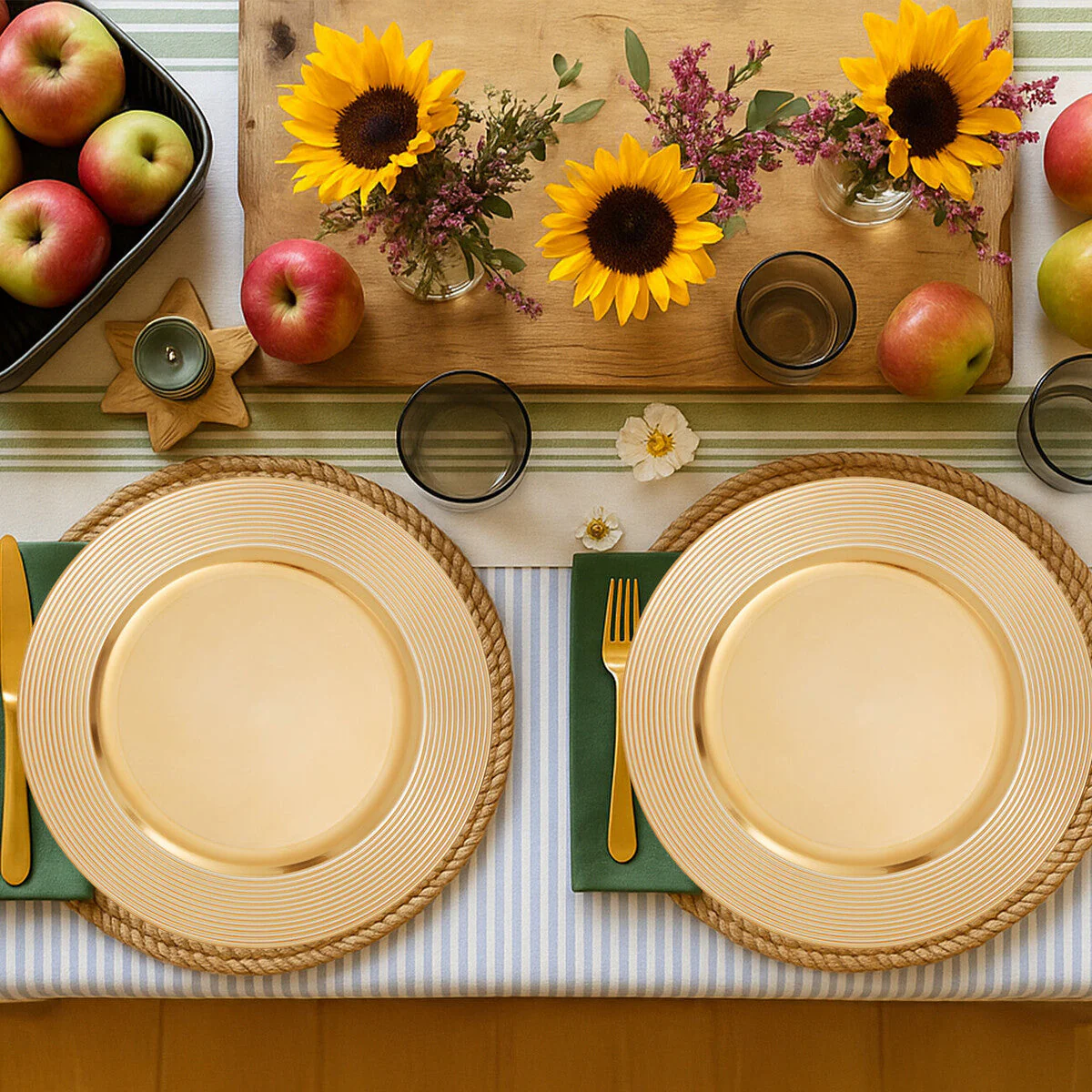 Set of Four 33cm Dia Gold Charger Plates with Ribbed Rims - Image 4