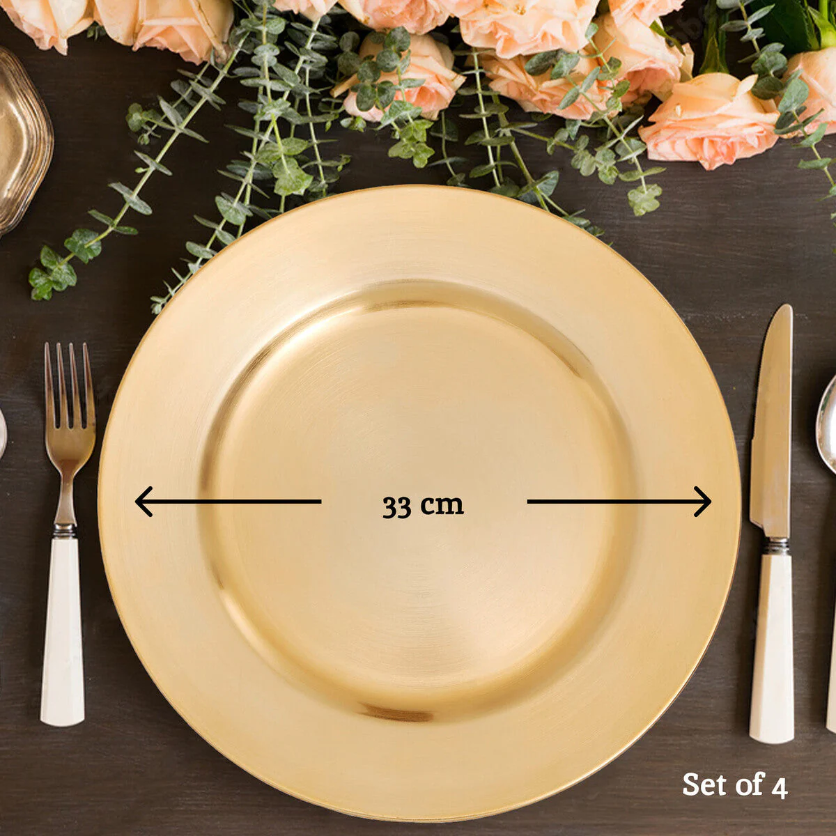 Set of Four 33cm Dia Gold Finish Flat Style Charger Plates - Image 10