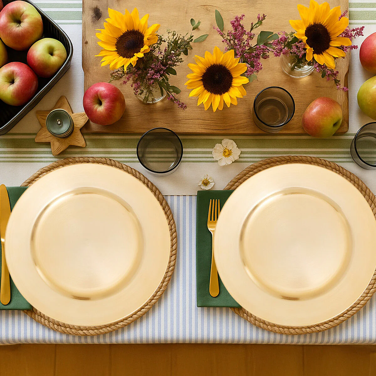 Set of Four 33cm Dia Gold Finish Flat Style Charger Plates - Image 3