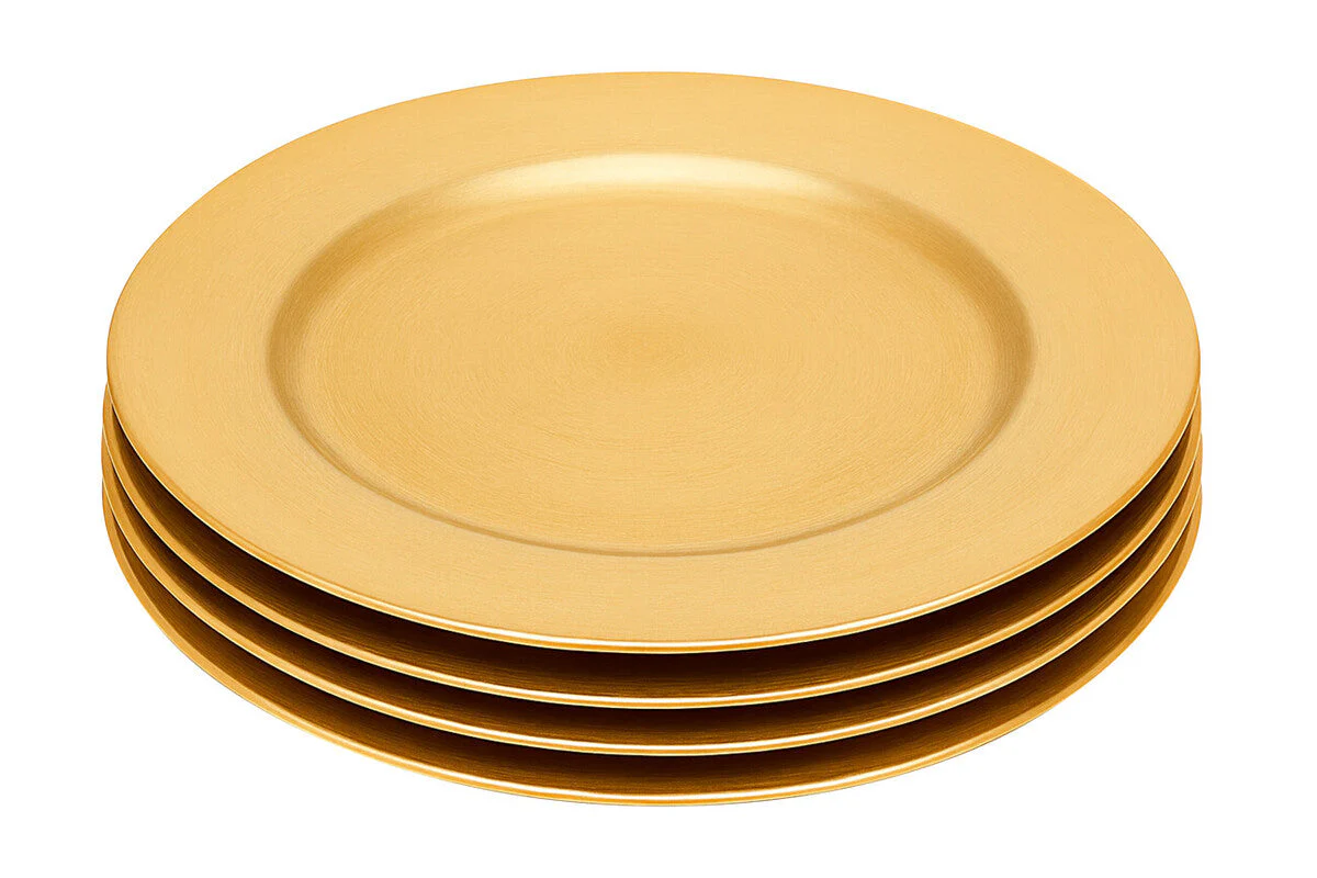 Set of Four 33cm Dia Gold Finish Flat Style Charger Plates - Image 8