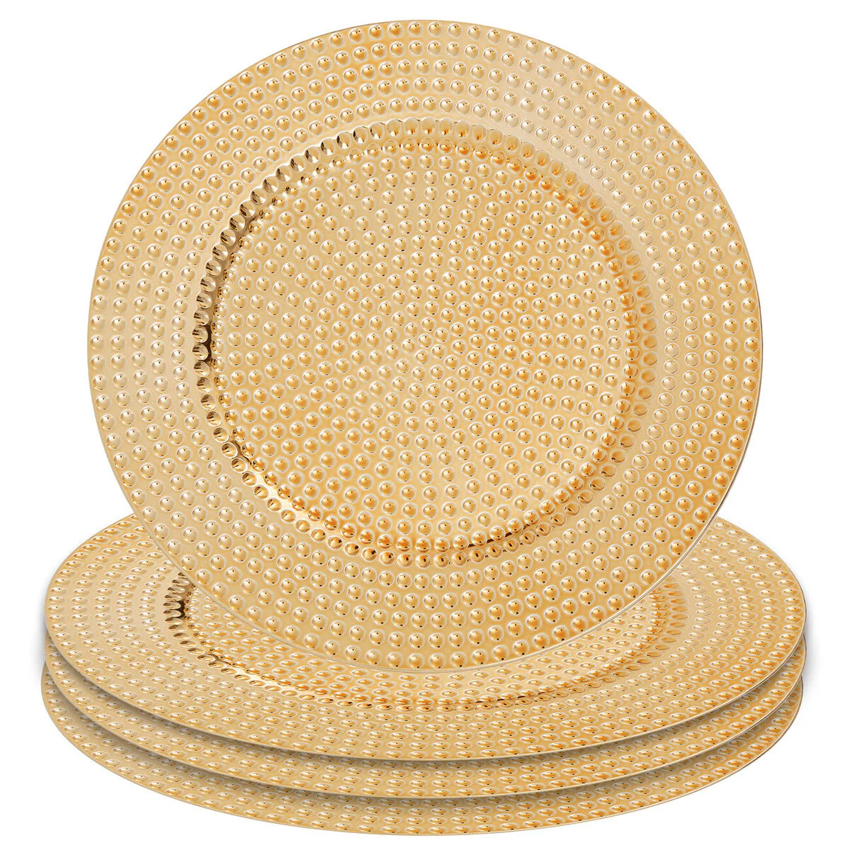 Set of Four 33cm Dia Gold Finish Hammered Charger Plates - Image 7