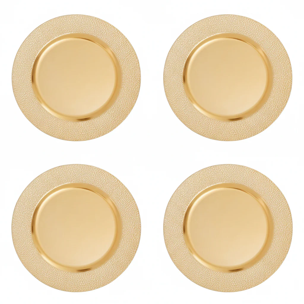 Set of Four 33cm Dia Gold Finish Pebble Effect Charger Plates