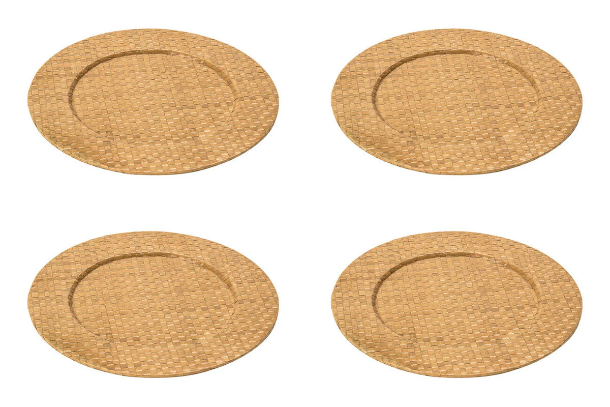 Set of Four 33cm Dia Pandanus Natural Charger Plates