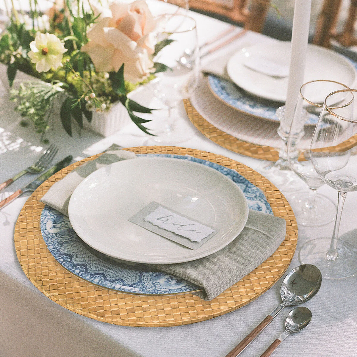 Set of Four 33cm Dia Pandanus Natural Charger Plates - Image 3