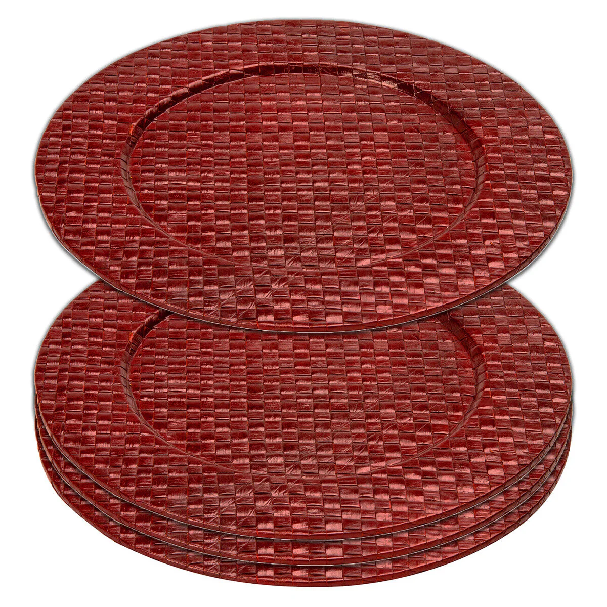 Set of Four 33cm Dia Pandanus Red Charger Plates - Image 6