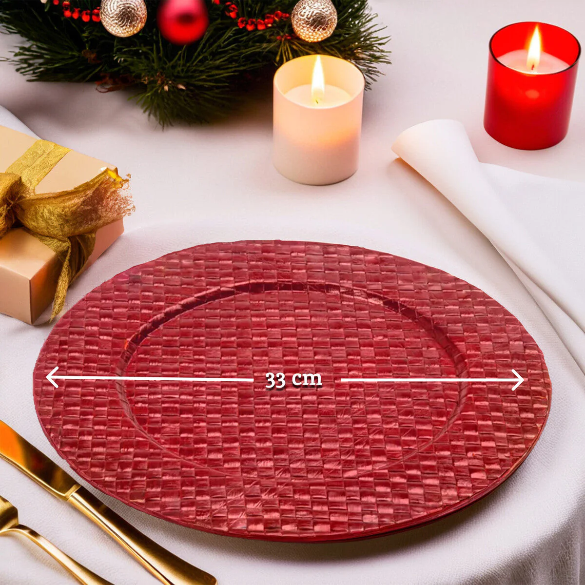Set of Four 33cm Dia Pandanus Red Charger Plates - Image 7