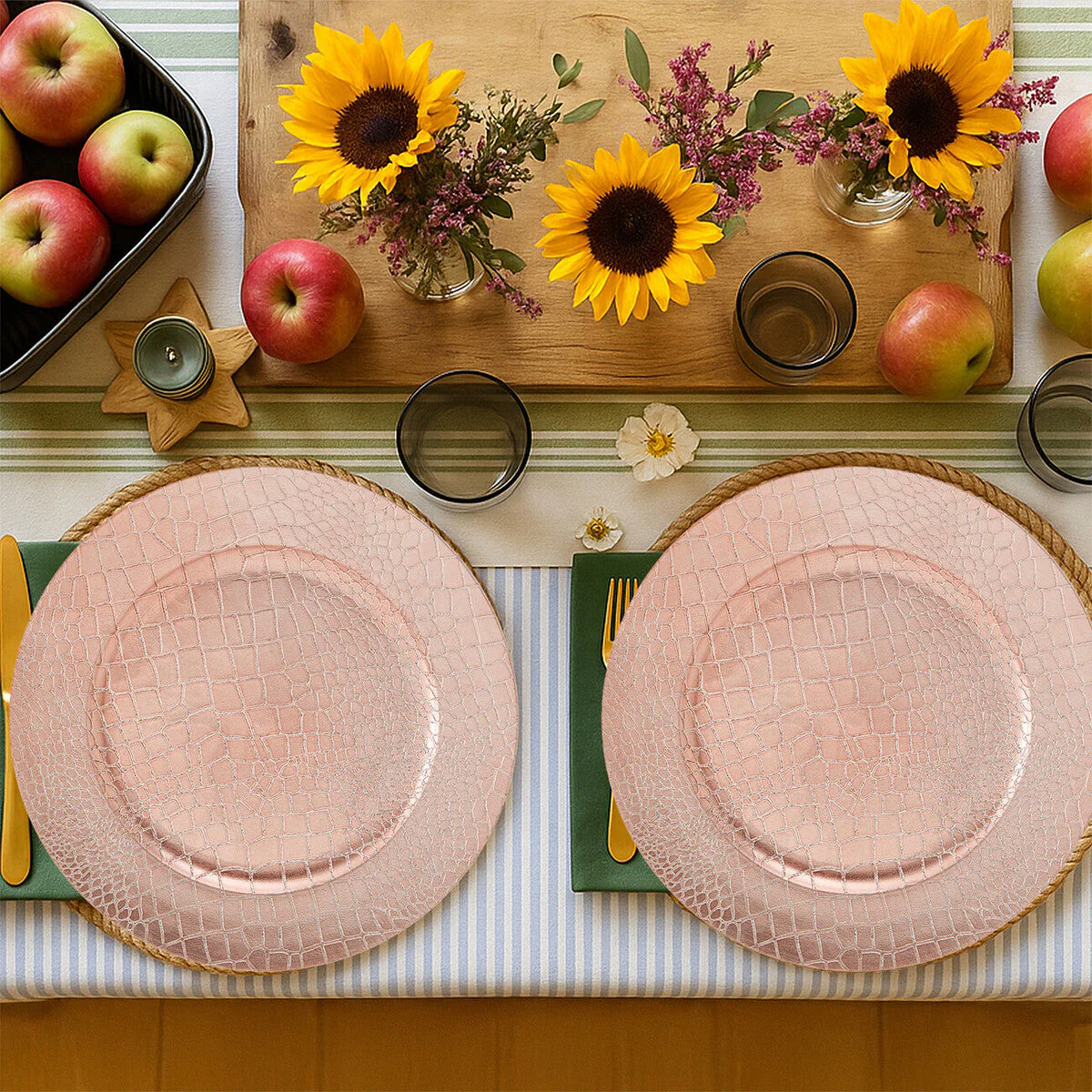 Set of Four 33cm Dia Rose Gold Crocodile Effect Charger Plates - Image 4