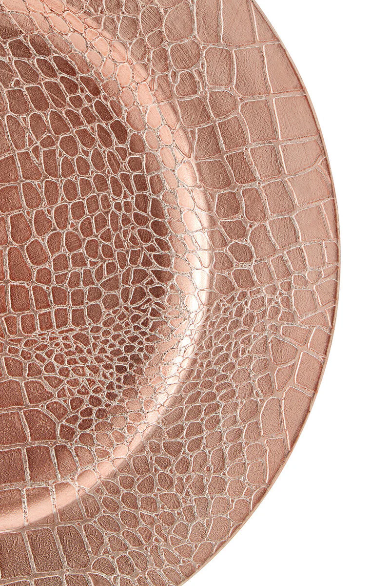 Set of Four 33cm Dia Rose Gold Crocodile Effect Charger Plates - Image 6