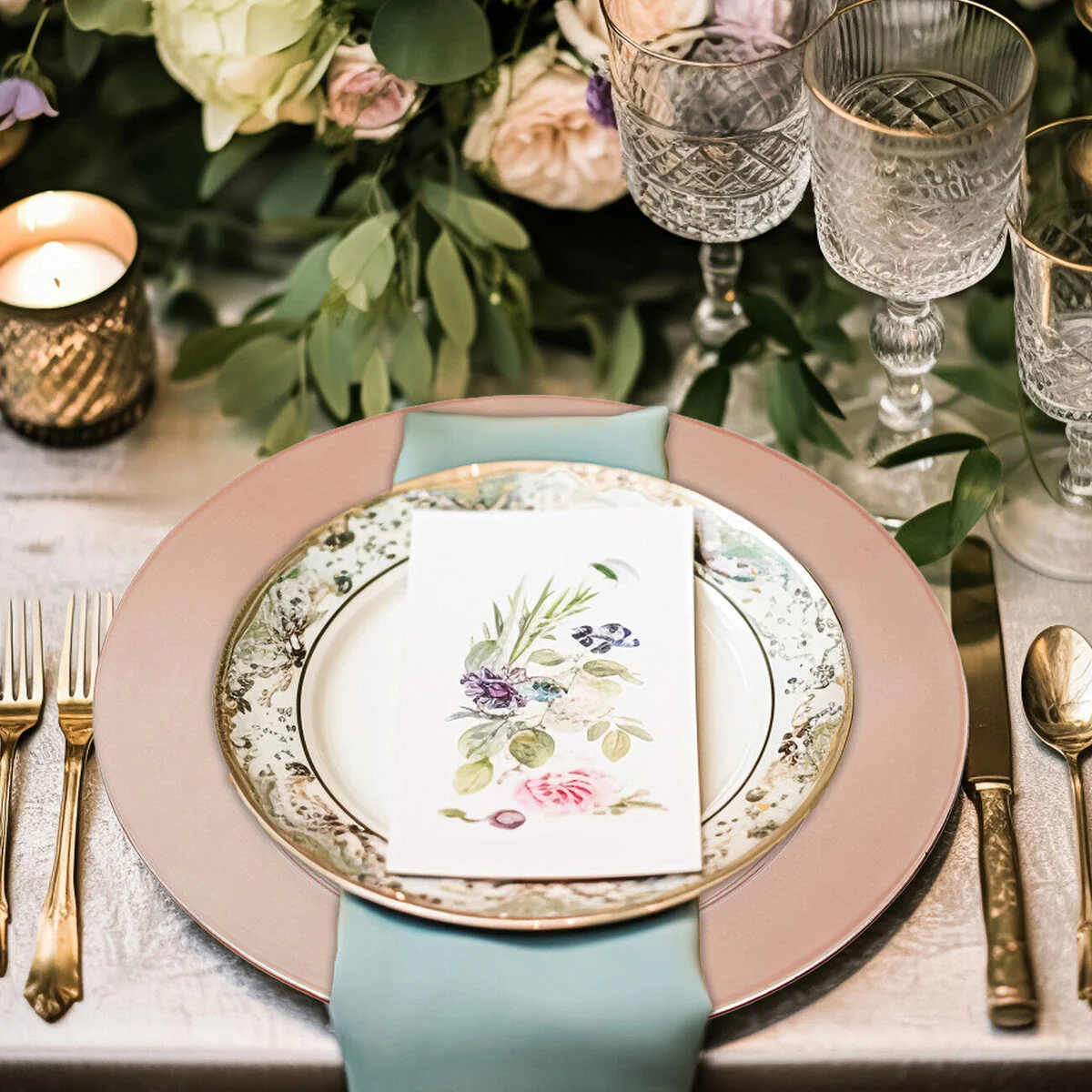 Set of Four 33cm Dia Rose Gold Flat Style Charger Plates - Image 2
