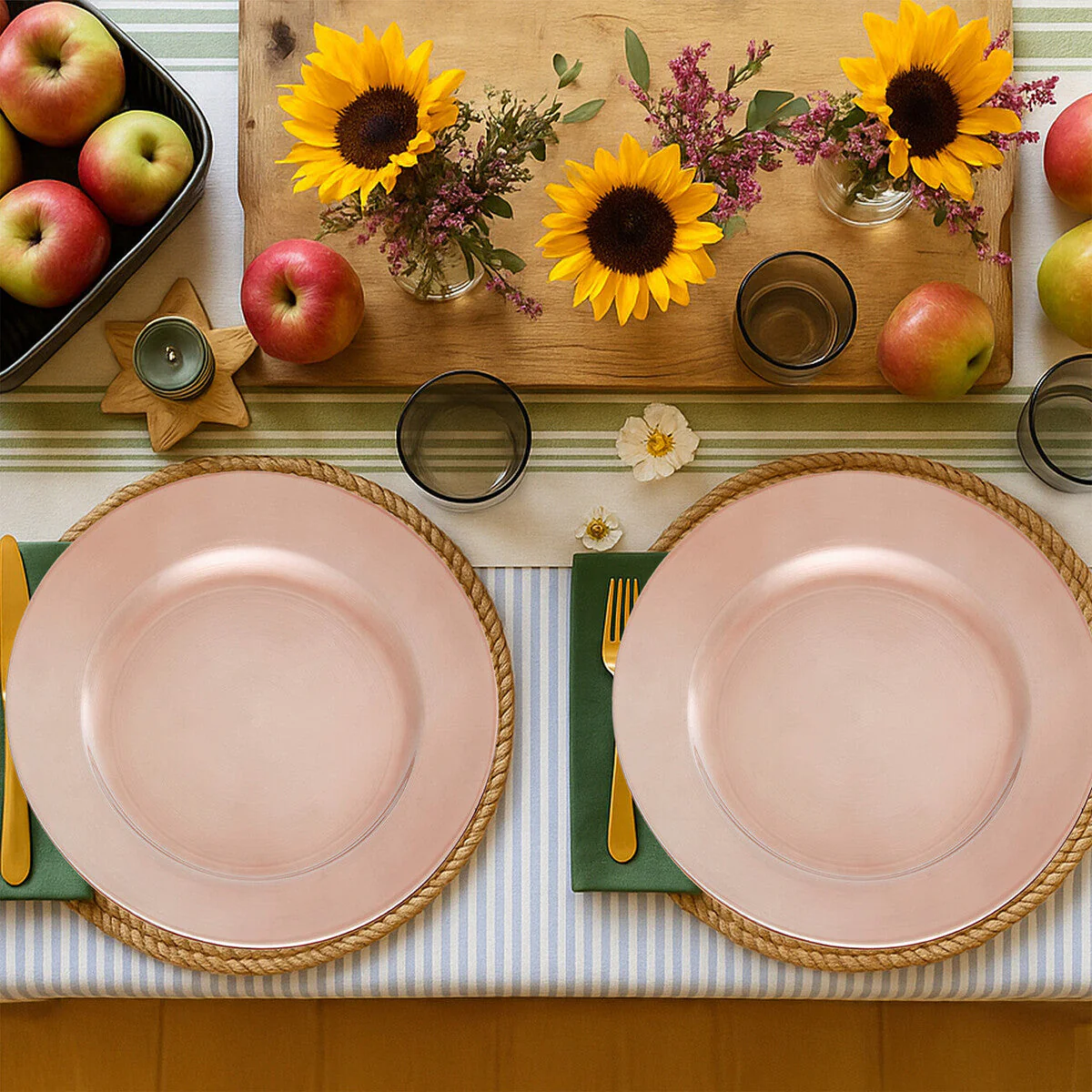 Set of Four 33cm Dia Rose Gold Flat Style Charger Plates - Image 3