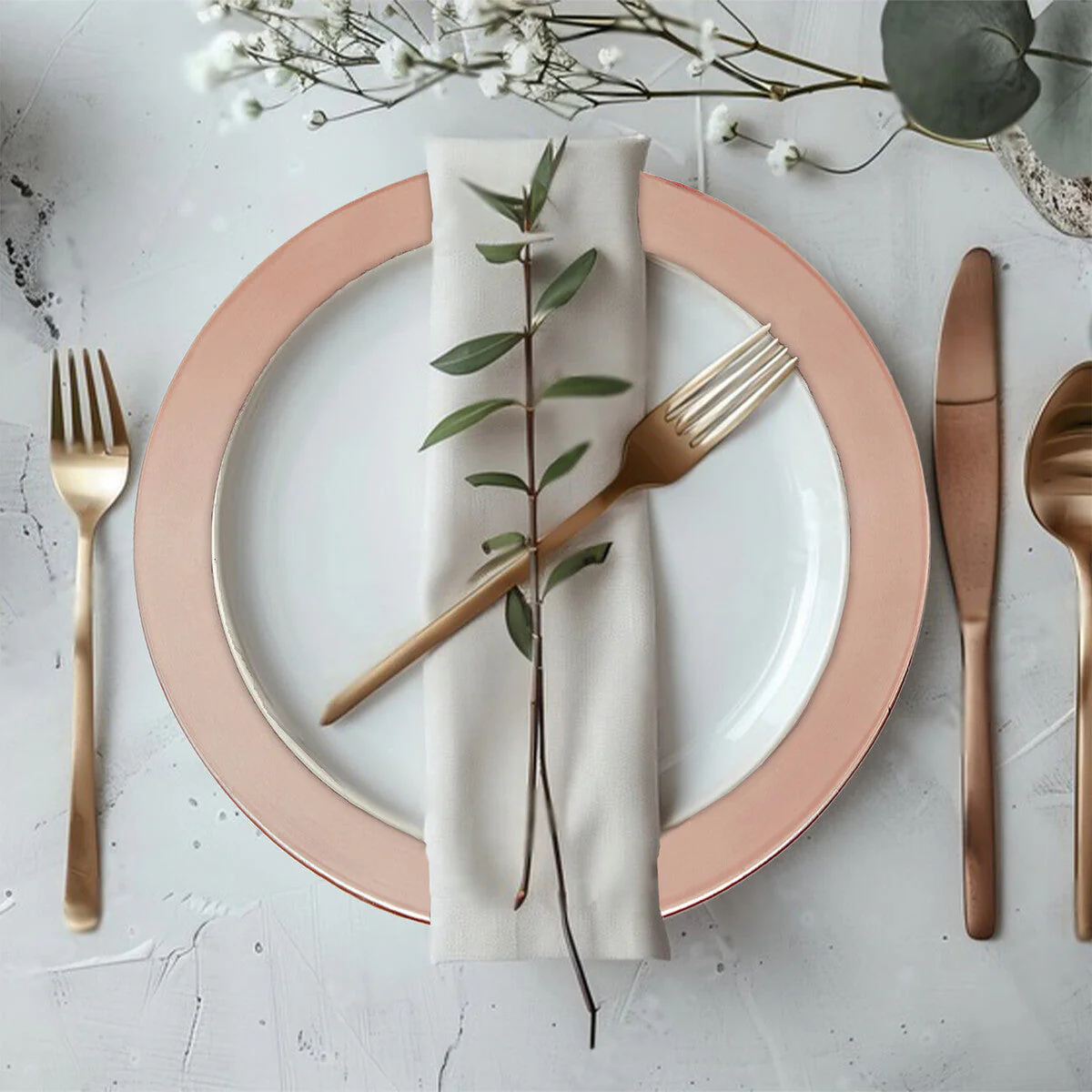Set of Four 33cm Dia Rose Gold Flat Style Charger Plates - Image 4