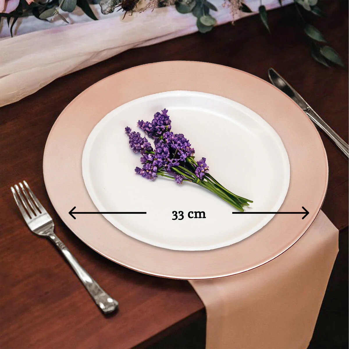 Set of Four 33cm Dia Rose Gold Flat Style Charger Plates - Image 7