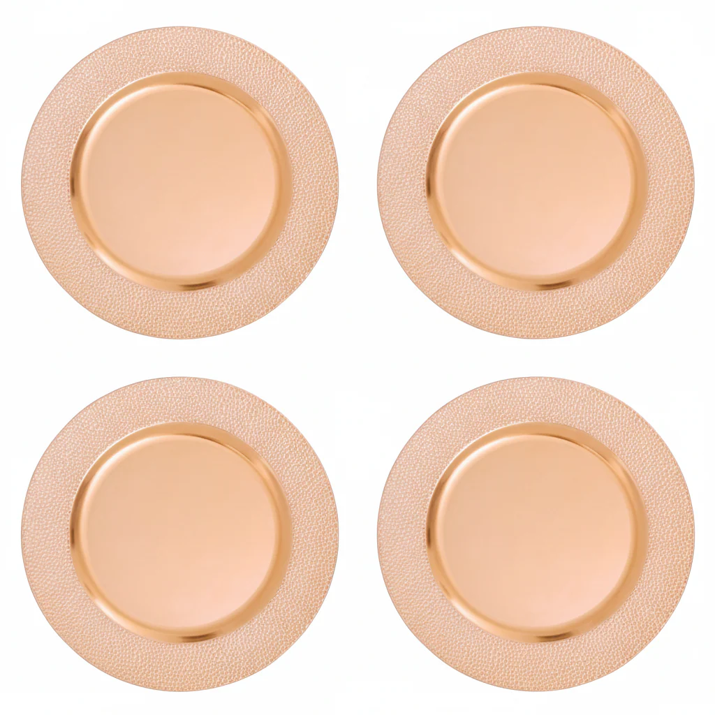 Set of Four 33cm Dia Rose Gold Pebble Effect Charger Plates