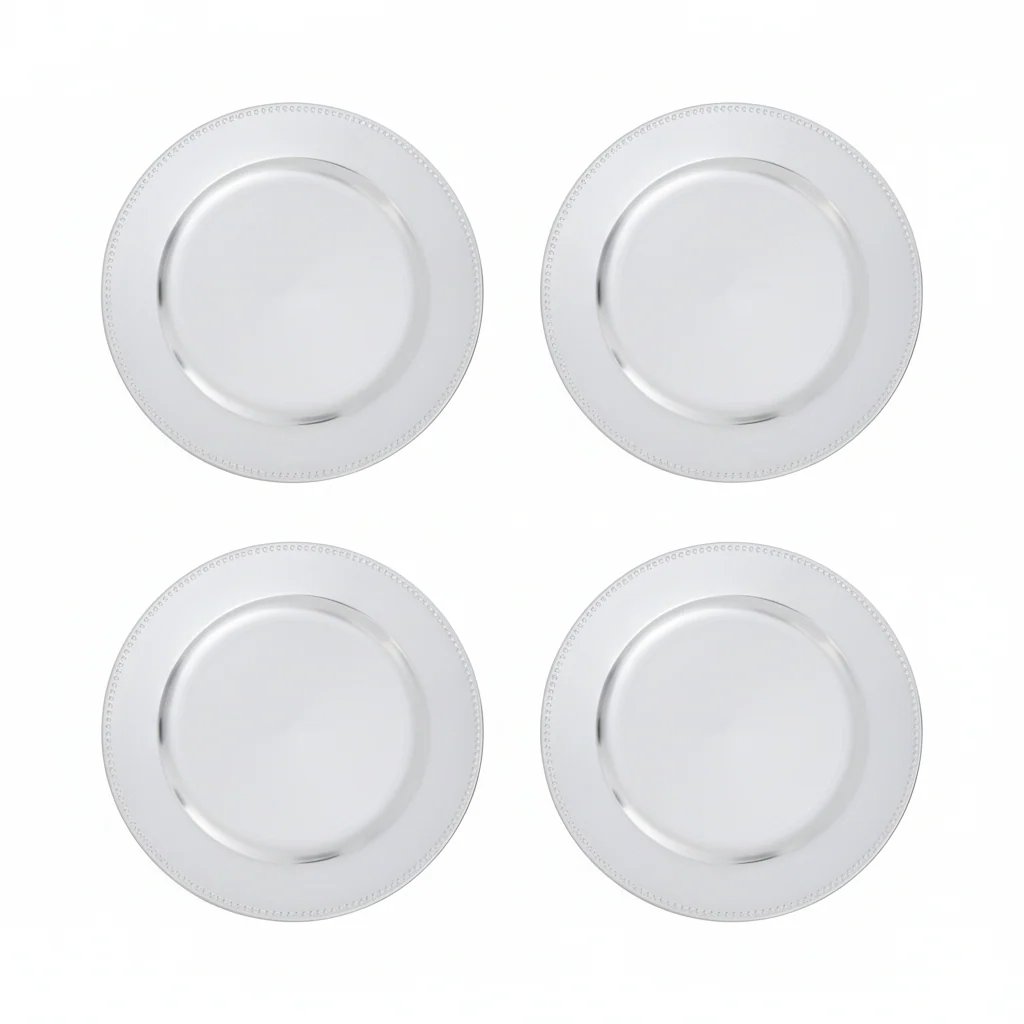 Set of Four 33cm Dia Silver Finish Dotted Charger Plates