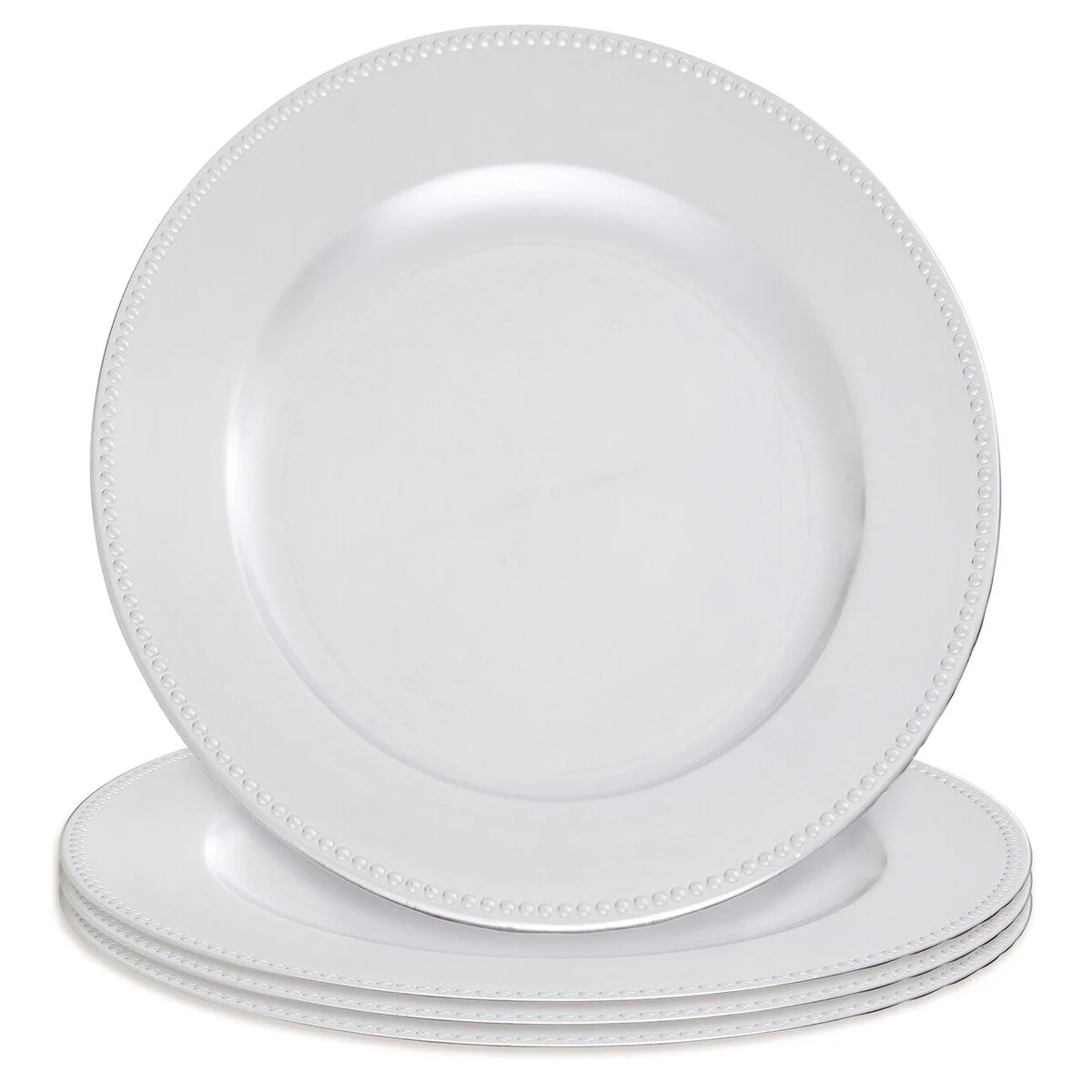 Set of Four 33cm Dia Silver Finish Dotted Charger Plates - Image 6